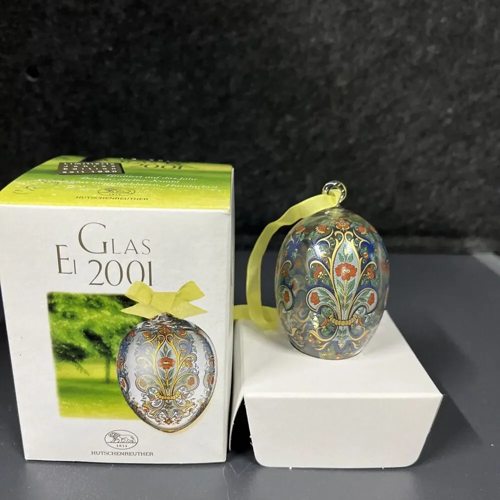 VTG Hutschenreuther Glass Crystal Egg Ornaments 2001 With Box‎